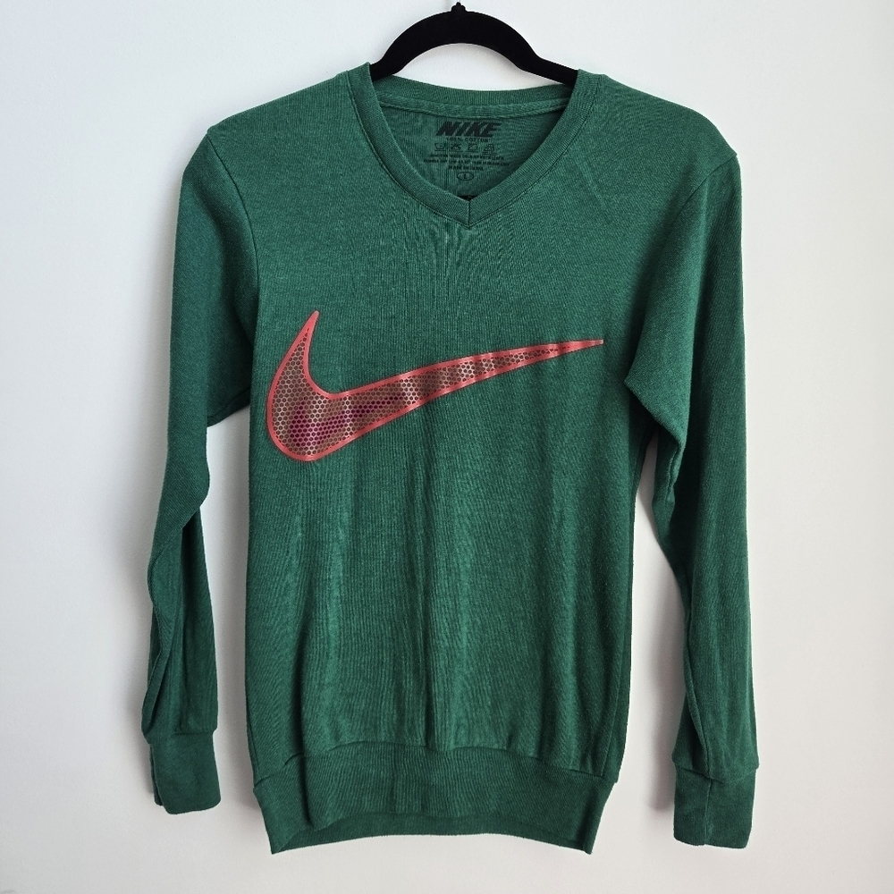 90's Vintage Nike Green Knit V-neck Sweater Size Large